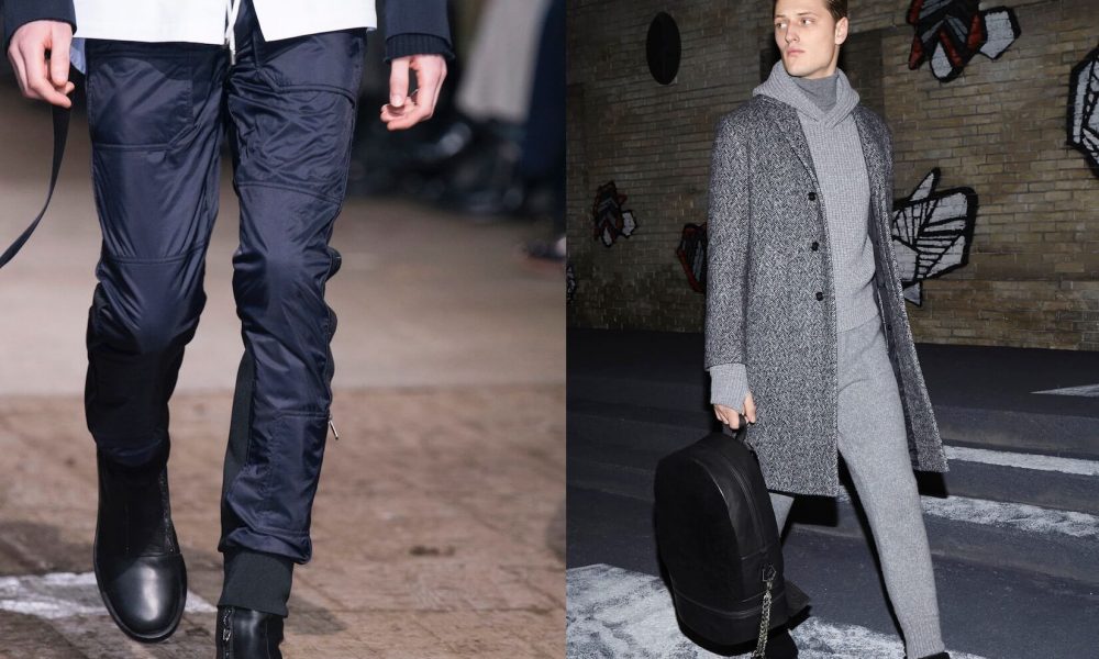 Moda uomo inverno, eleganza casual. Jeans e pantaloni stile tuta - Moda uomo  Moda donna